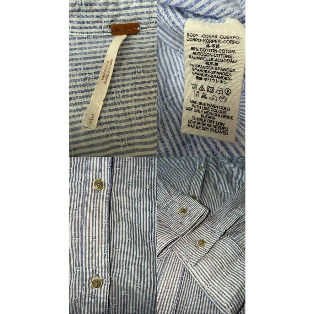 Free People No Limits Stripes Button Down Shirt In Blue